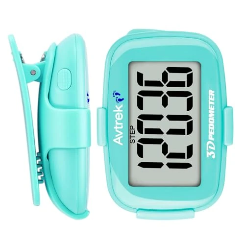 AVTREK Nauwkeurige 3D-stappenteller voor het lopen, gigantisch display, digitale stappenteller voor hardlopen, met tijdweergave en led-achtergrondverlichting (cyaan)