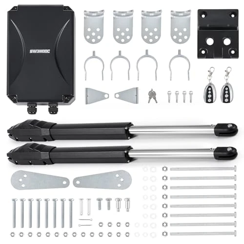 CO-Z Draaipoort motor 2 deuren 80 W automatisering draaipoort met 2 afstandsbedieningen voor deuren tot 800 kg 6 m automatische draaipoort met infraroodsensoren, compatibel met zonne-energie