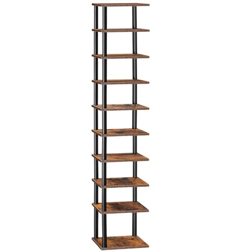 Offerta a tempo: HOOBRO Scarpiera 10 Livelli, Scaffale Scarpiera, Scaffale Portascarpe, Scaffale Portaoggetti, per Entrata, Soggiorno, Camera da Letto, Marrone Vintage e Nero EBF32XJ01 - 30% da 49.99 € a 35.14 €