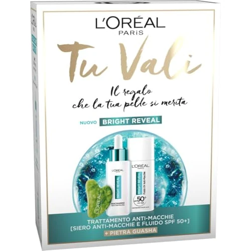 Offerta a tempo: L'Oréal Paris Box di Natale Bright Reveal con Fluido UV Anti-Macchie SPF50+, Siero Anti-Macchie e Pietra Gua Sha, Per Tutti i Tipi di Pelle, Macchie Ridotte e Incarnato Uniforme, 50 ml + 30 ml - 0.00% da 34.50 € a 34.50 €