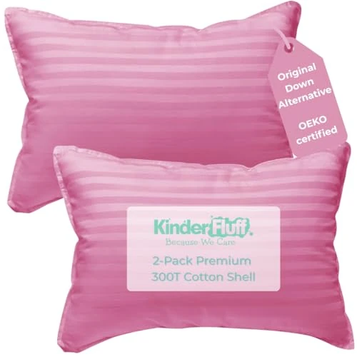 Offre limitee: kinder Fluff Oreiller Enfant. Coussin en Coton 300T, Garnissage Doux, Taie Hypoallergénique et Lavable. Parfait pour Bébé, Enfants, Reposant, Sieste Maternelle, Décoration Chambre & Voyage. de 23.90 EUR a 19.00 EUR (economie 21%)
