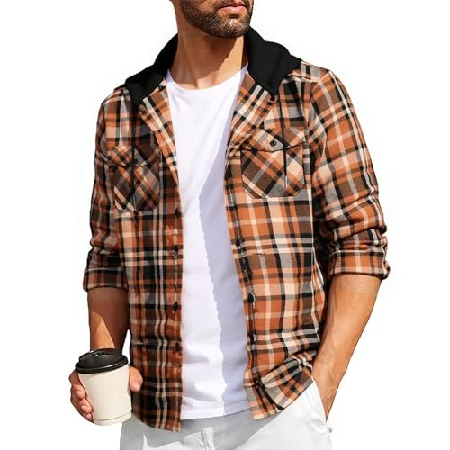 Oferta limitada: SwissWell Camisa a Cuadros Hombre Camisa de Franela para Hombre Sudaderas de Leñador de Manga Larga Exteriore Camisa Casual con Capucha Amarillo Pardo XL de 35.99 EUR a 19.99 EUR (ahorro 44%)