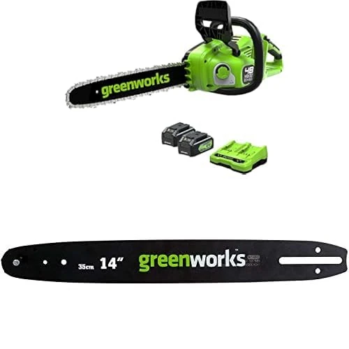 Offre limitée : Greenworks Tronçonneuse à Batterie Moteur Sans Balais, Longueur des barres 14 Pouces (35cm), 2 Batteries 24V 4Ah et Chargeur Double + Greenworks 35cm Barre de chaîne de 353.07 EUR à 199.99 EUR (remise 43%)