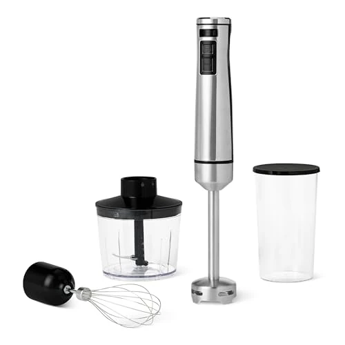 Offerta a tempo: Amazon Basics - Frullatore a Immersione Manuale Multi-Velocità da 1000 Watt con Accessori, con Cavo, Colore Argento - 6% da 30.60 € a 28.83 €
