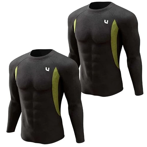UNIQUEBELLA Bielizna termiczna, podkoszulek, funkcjonalna bielizna męska, bielizna narciarska, zimowa bielizna narciarska, bielizna termiczna, 2 sztuki topów, czarne, M