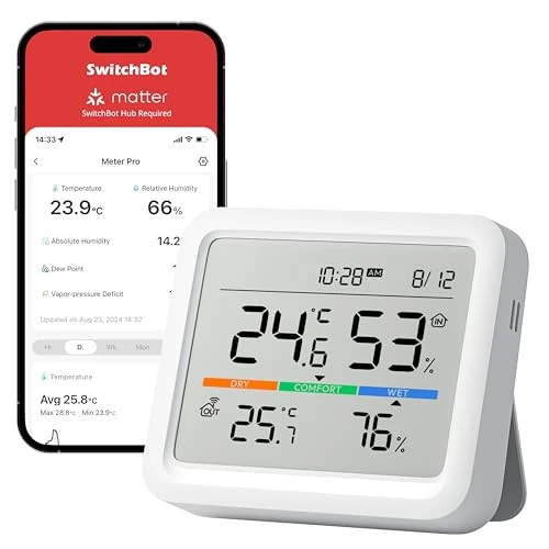 SwitchBot Station Météo sans Fil, Moniteur de Température/Humidité avec Prévisions Météorologiques, Thermomètre et Hygromètre SwitchBot Hub Requis, Bluetooth 120M, Thermometre Interieur Exterieur