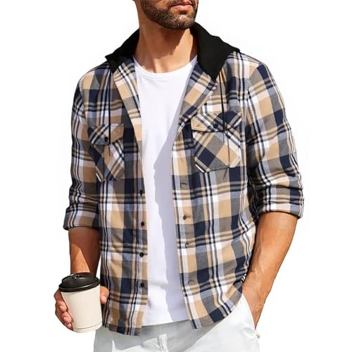 Oferta limitada: SwissWell Camisa a Cuadros Hombre Camisa de Franela para Hombre Sudaderas de Leñador de Manga Larga Exteriore Camisa Casual con Capucha Azul-Beige 3XL de 35.99 EUR a 19.99 EUR (ahorro 44%)