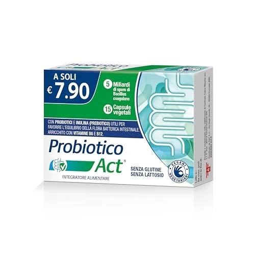 Offerta a tempo: Probiotico Act, Integratore Alimentare con 5 Miliardi di Probiotici per l’Equilibrio della Flora Intestinale Senza Glutine e Lattosio - Confezione da 15 Capsule - 28% da 7.90 € a 5.66 €