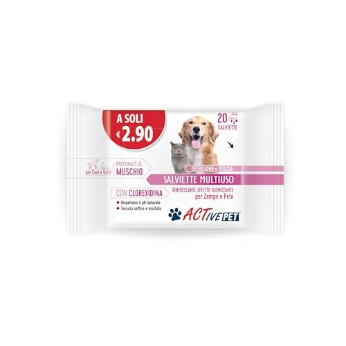 Offerta a tempo: F & F Active Pet Salviette Multiuso con Clorexidina, 20 Salviette - 26% da 2.90 € a 2.16 €