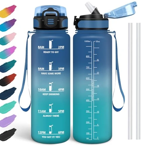 HoneyHolly Water Bottle 1 Litre Leak-Proof Drinking Bottle for Carbonated Drinks Water Bottle BPA-Free Drinking Bottle with Straw for School Bicycle Fitness