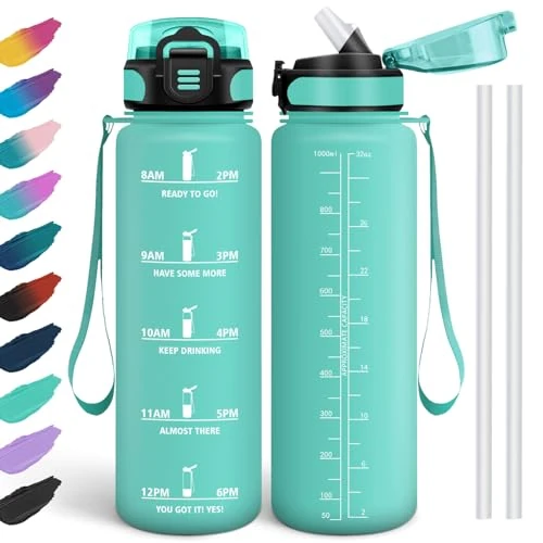 HoneyHolly Water Bottle 1 Litre, Leak-Proof, Drinking Bottle for Carbonated Drinks, Water Bottle BPA-Free, Water Bottle with Straw, Sports Water Bottle for School, Bike, Fitness