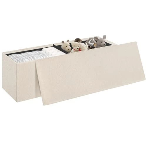 Begrenztes Angebot: Sitzbank Sitztruhe klappbar, Truhenbank Polsterbank mit Deckel Teddystoff-Bezug, Fußbank für Schlafzimmer, Aufbewahrungsbox, 135 L, 300kg belastbar, 110x38x38 cm, Beige von 37.14 EUR auf 37.14 EUR (Rabatt 0%)