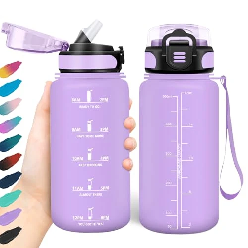 HoneyHolly Botella Agua, 500 ml con Pajita, Botella de Agua, Prueba de Fugas, Botella Agua Niños Colegio, Libre de BPA, Cantimplora para Niños, Deporte, Running, Gimnasio, Bicicleta