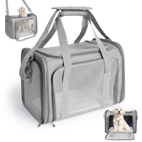 AiQInu Sac Transport Chat Chien, Pliable Sac a Dos Chat avec Bandoulière Réglable, Caisse de Transport Chat Dog Capacité de Charge 3-6kg, pour Moyen Petit Chien Chat Animaux de Compagnie en Avion