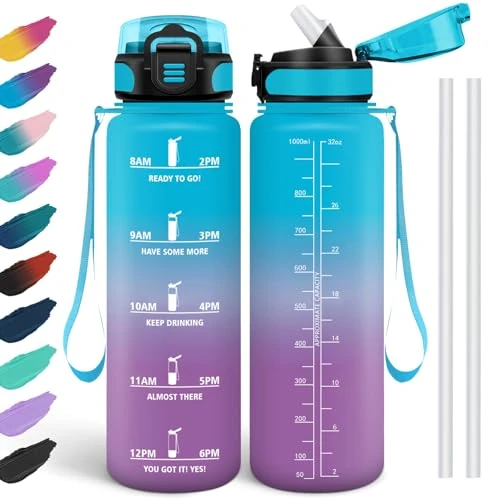 HoneyHolly Water Bottle 1 Litre, Leak-Proof, Drinking Bottle for Carbonated Drinks, Water Bottle, BPA-Free, Drinking Bottle with Straw for School, Bike, Fitness