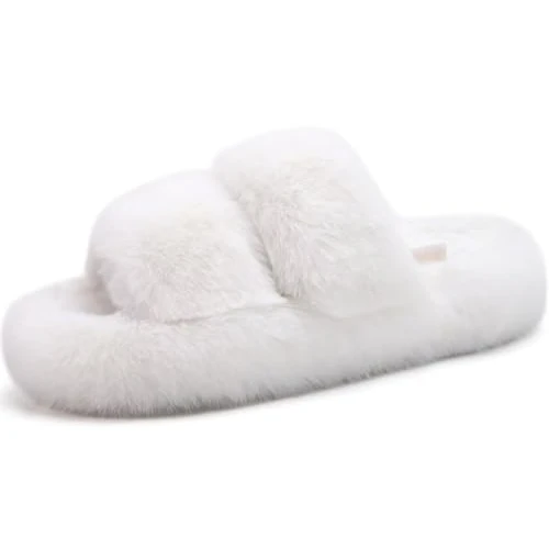 COFACE Femmes Maison Pantoufles Femme Fuzzy Fluff Pantoufle D’intérieur Dames Fourrure Fourrure Chambre Femmes Orthopédique Arche Soutien Maison Chaussures Hiver Shearling Slide Blanc Taille 38