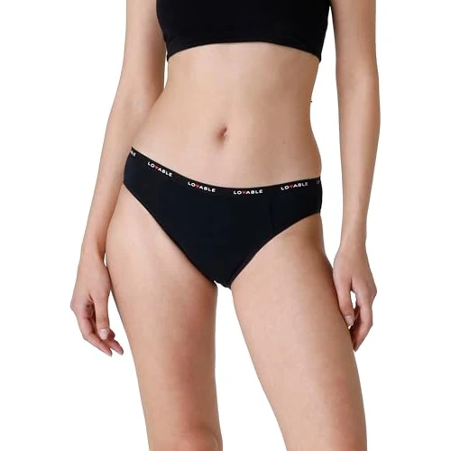 LOVABLE Period Panties Women's Abundant Flow Menstrual Cycle Brief, Black+Logo, S