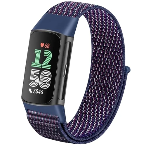 TumCez Correa de nailon compatible con Fitbit Charge 6/Fitbit Charge 5 Correa para mujer y hombre, índigo, 210 millimetri, Deportes
