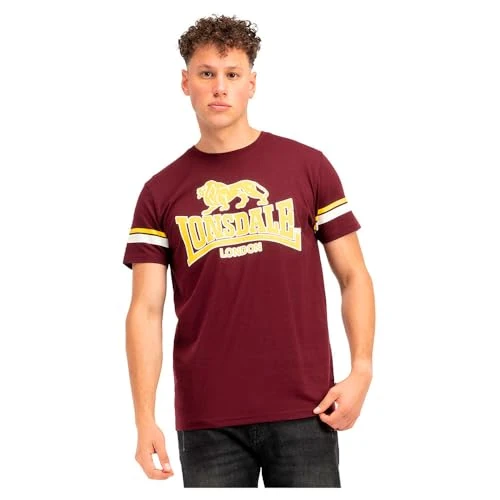 Lonsdale Heren T-shirt normale pasvorm METHLEY, Oxblood/geel/wit, S