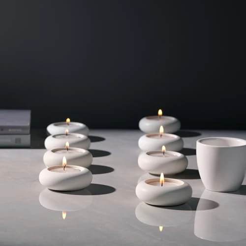 ICNBUYS Handmade Decorative Pebble Tealight Candle Holders Set of 8 - Handcrafted Home Decor Accent for Calming Earthy Aesthetic Cement White Diameter 2.6 inches