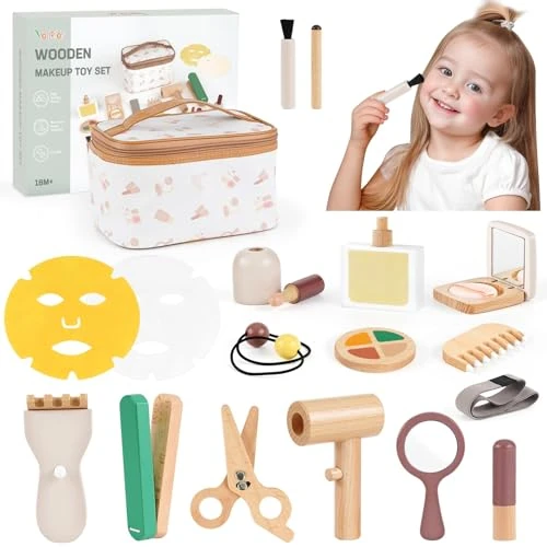 Kids Makeup Sets For Girls - Toys for 2 Year Old Girls Birthday Gifts, Wooden Pretend Makeup Dress Up Kit for Girl Age 2 3 4 5, Little Girl Princess Play Games Toys, Presents for Toddler Age 2+