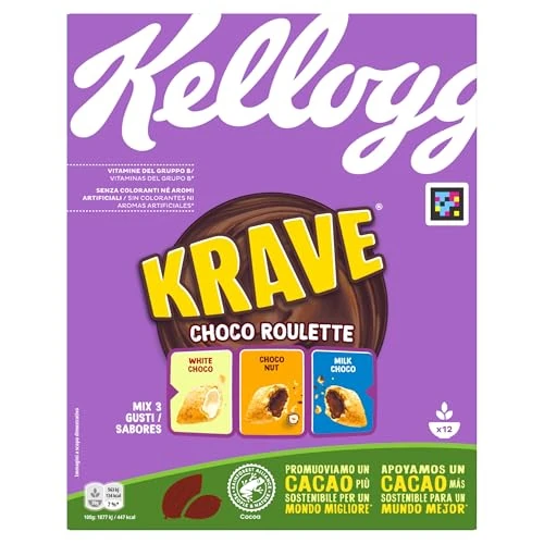 Kellogg's Krave Roulette | Geschmack Haselnuss, weiße Schokolade & Milch | Frühstückszerealien | 375g Einzelpackung (1 x 375g)