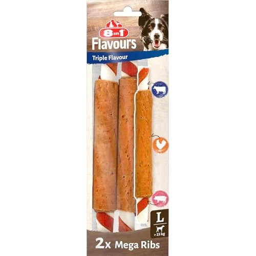 Offerta a tempo: 8in1 Triple Flavour Mega Ribs - Bastoncini da masticare grandi per cani - Snack da masticare con carne extra, sachetto da 140 g (2 pezzi) - 0.00% da 4.99 € a 4.99 €