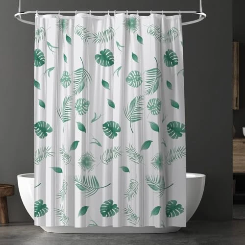 Limited offer: URAQT Shower Curtain Anti Mould, Waterproof PEVA Bath Curtains, Mildew Resistant Bathroom Shower Curtains with 12 Hooks, Green Leaves Bathtub Curtains, 180 x 180 cm, Green White Leaves from 7.99 EUR to 7.99 EUR (save 0%)