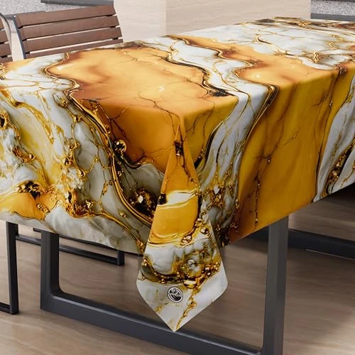 Limited offer: PETTI Artigiani Italiani - Stain Resistant Rectangular Tablecloth Kitchen Elegant Marble Effect Yellow X6 Seater (140 x 180 cm) 100% Made in Italy from 23.48 EUR to 23.48 EUR (save 0%)
