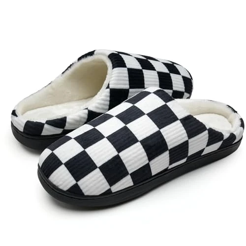 Sloffen Heren Dames pantoffels Winter Warm Traagschuim Huisschoenen Indoor Outdoor voor men en vrouwen (zwart wit borde, 40/41EU)