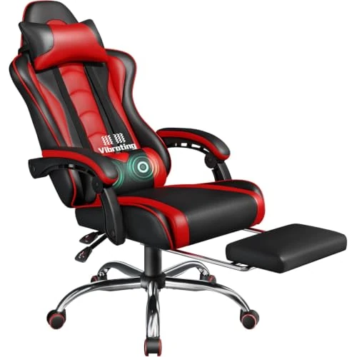 Offerta a tempo: Yaheetech Sedia Gaming Ergonomica Massaggiante Reclinabile con Poggiapiedi Poggiatesta e Supporto Lombare Braccioli Imbottiti in Finta Pelle, Poltrona Gamer da Scrivania con Ruote Girevole Rosso - 24% da 129.99 € a 98.54 €