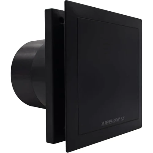 Airflow QT100 T Extractor de Baño Negro – Ingeniería Alemana, QuietMark, Silencioso 25 dB, Bajo Consumo, Encendido Automático, Temporizador Ajustable, 2 Velocidades (21/25 l/s), 3 Años de Garantía