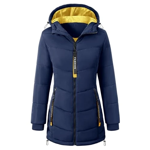CMTOP Women's Coats Winter Jackets for Women Warm Lightweight Coats for Women Thermal Zipper Ladies Coats Water Repellent Hooded Windproof Womens Coats with Pockets for Leisure Outdoors(Navy Blue,XL)