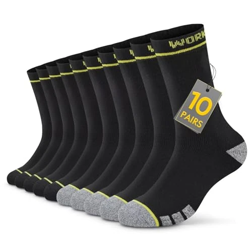 TUUHAW Calze da Lavoro Uomo Invernali Nere Lunghe Calze Spugna Uomo 10 Paia Nere Calzini Running Trekking Cotone Calzini Sportiv 10 Paia Work Socks Comodo e Traspirante 39-42