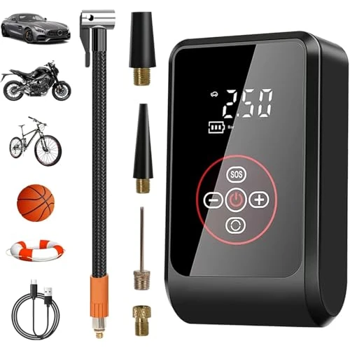 LOVPIS Draagbare luchtcompressor, bandenpomp voor auto, 4000 mAh, luchtcompressor, 150 psi bandenpomp met digitaal lcd-display, luchtpomp voor fietsen, scooter, motorfiets, auto, ballen