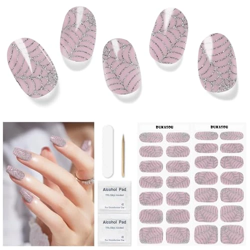 Adesivi Unghie Gel UV - 28 Pcs Smalto Adesivo per Unghie, Nail Stickers Full Wraps, Lampada LED, Lima e Stick per Donne e Ragazze