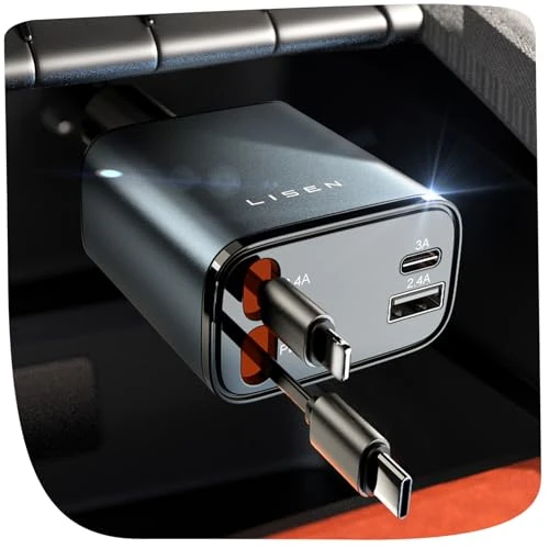 LISEN 4 in 1 Zigarettenanzünder USB C 69W Einziehbares Auto Ladegerät, Mama Geschenke Muttertag für Frauen, BMW Accessoires Car Gadget Auto Zubehör Innenraum für iPhone 16 Pro Max, S25 Ultra