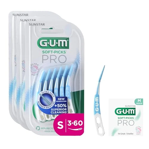 Tijdelijke aanbieding: GUM SOFT-PICKS PRO interdentale reinigers | gebogen vorm voor gemakkelijke toegang tot moeilijk bereikbare plaatsen | zachte werking voor gevoelig tandvlees | [S - 3x60] (+1 gratis sample) van 27.42 € naar 27.42 € (0.00% korting)