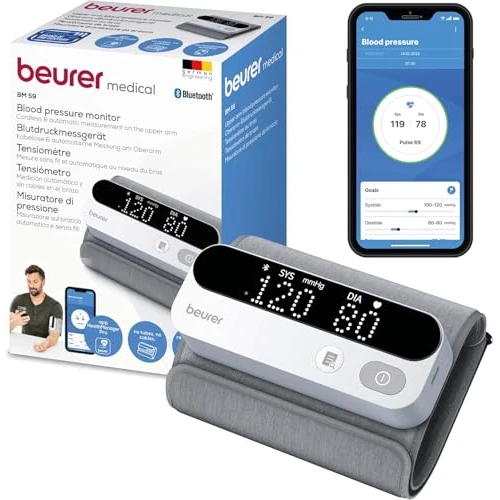Offerta a tempo: Beurer BM 59 Misuratore di pressione da braccio, manicotto senza tubi e cavi, indicatore di rischio LED, rilevamento aritmie, circonferenza braccio 22-42 cm, dispositivo medico, con connessione app - 39% da 69.99 € a 42.99 €