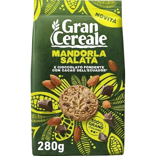 Gran Cereale, Gran Cereale Salted Almond Biscuits, Wholemeal Biscuits and Rich in Fibre, with Dark Chocolate Nuggets and Toasted and Salted Almonds, 280g