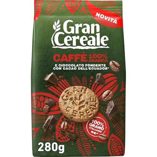 Gran Cereale, Gran Cereale Coffee Biscuits, Wholemeal and Rich in Fibre, 100% Arabica Coffee and Dark Chocolate Nuggets, 280g