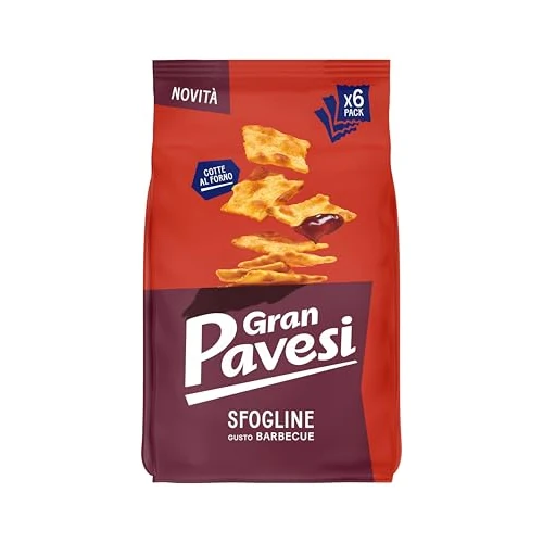 Gran Pavesi Cracker Le Sfogline Gusto Barbecue, Baked, Savory and Crispy Snack, Palm Oil Free, Pack of 6 Single Portions 30 g