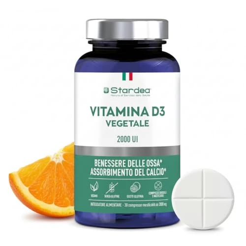 Offerta a tempo: STARDEA VITAMINA D3 VEGETALE 2000 UI | Vitamina D 3 masticabile 30 Comp divisibile - Fino a 4 mesi di utilizzo | Gusto arancia, Benessere Ossa, Assorbimento Calcio | Adulti e Bambini, Vegano - Stardea - 40% da 13.90 € a 8.40 €
