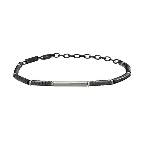 Breil, Collezione B Rocks, Bracciale Uomo con Dischi in Ematite e Dischi in Acciaio, Chiusura a Moschettone, Lunghezza Regolabile 17-22 cm, Idea Regalo Uomo