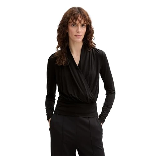 Offerta a tempo: TOM TAILOR 1047238 Maglietta a Maniche Lunghe, 14482-Deep Black, M Donna - 0.00% da 31.32 € a 31.32 €