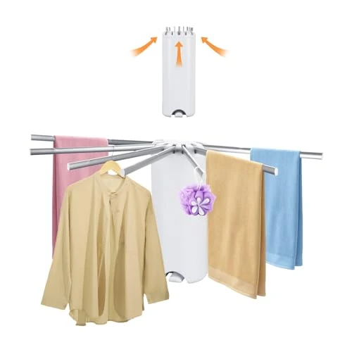 Longzhuo Tendedero de balcón, 7 radios extraíbles de haya tendedero, tendedero de pared, plegable, apto para balcones, dormitorios, baños (palo de aluminio)