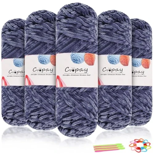 Offerta a tempo: Coopay Lana di ciniglia in velluto per uncinetto, 500 g (5 x 100 g) di velluto di ciniglia, spessa per lavorare a maglia, morbida e vellutata, con accessori all'uncinetto, per sciarpe, coperte, colore - 30% da 17.99 € a 12.59 €