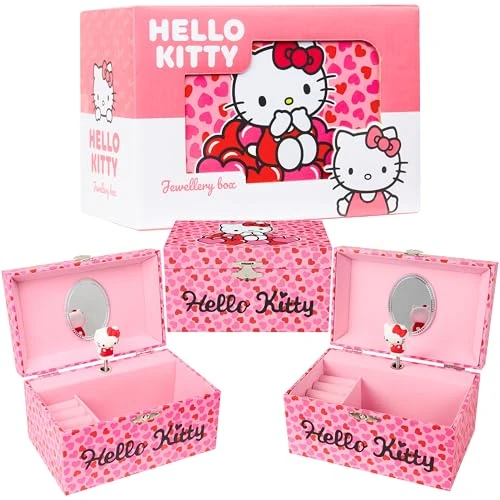 Tijdelijke aanbieding: Hello Kitty Sanrio Muzikale sieradendoos meisjes cadeau-ideeën Tweens Kawaii slaapkamer decor Kuromi Wind Up Muziekdoos Spiegel Opbergladen Anime Geschenken voor Haar (Roze van 29.05 EUR naar 29.05 EUR (korting 0%)