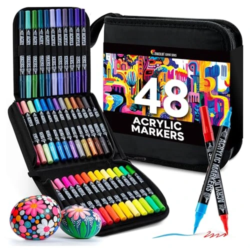 Limited-time offer: Zenacolor Double Tip Acrylic Paint Pens (Fine and Brush) – 48 Colours – Permanent Acrylic Markers for Different Surfaces and Artworks from 16.99 GBP to 16.99 GBP (save 0%)