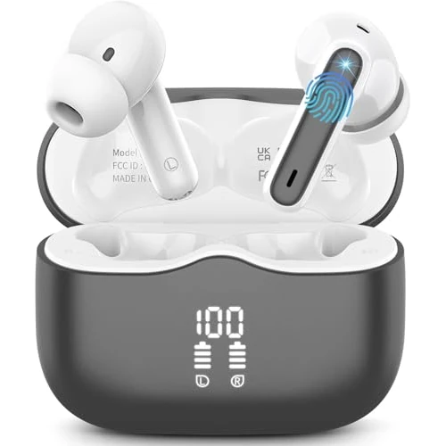 Offerta a tempo: Cuffie Bluetooth 5.3 Senza Fili con 4 ENC Mic, Bassi Profondi, 40 Ore di Autonomia, Cancellazione del Rumore, IP7 Impermeabile, Indicatore LED, Grigio Scuro - 60% da 49.99 € a 19.99 €
